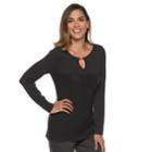 Women's Dana Buchman Textured Keyhole Sweater, Size: Medium, Black