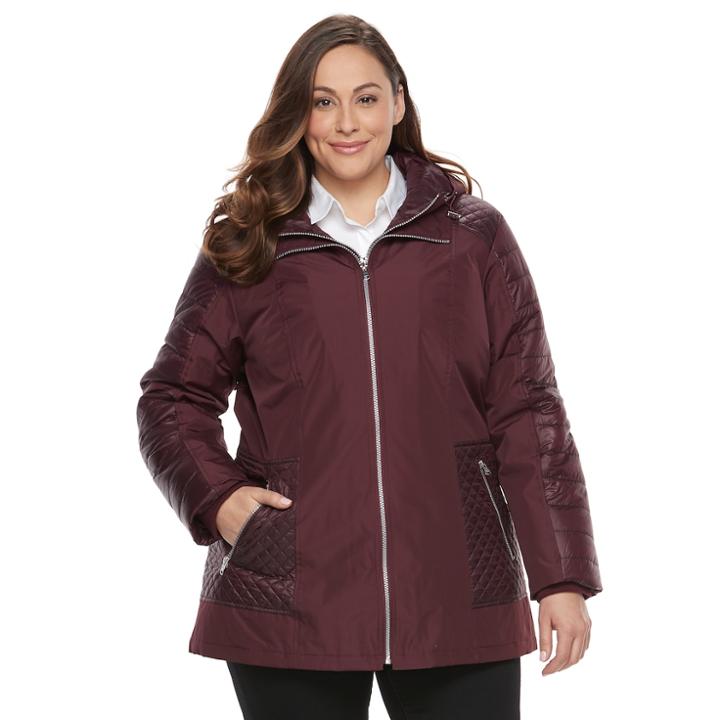 Plus Size D.e.t.a.i.l.s Mixed-media Puffer Jacket, Women's, Size: 2xl, Red
