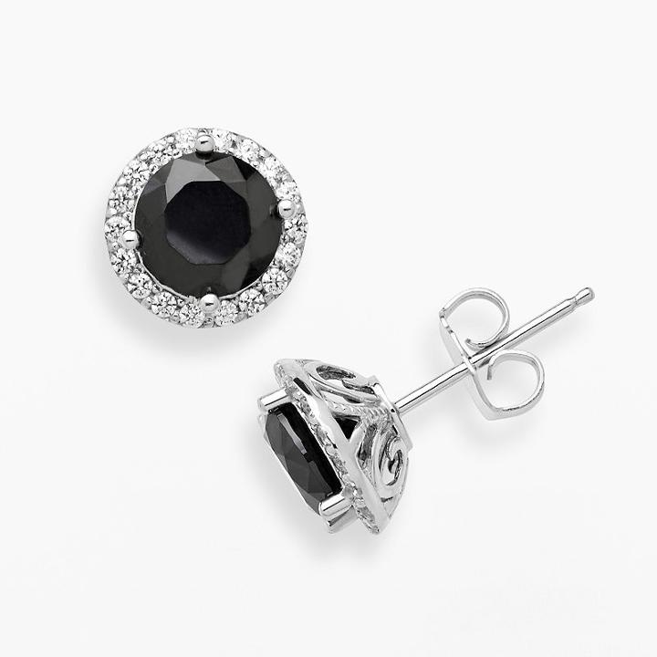 Emotions Sterling Silver Frame Stud Earrings - Made With Swarovski Zirconia, Women's, Black