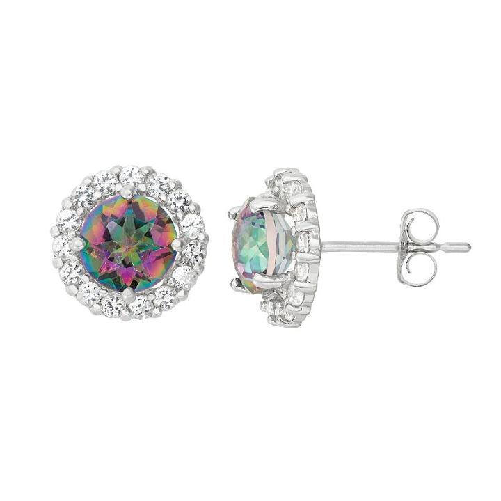 Mystic Topaz & White Topaz 10k White Gold Halo Stud Earrings, Women's, Green