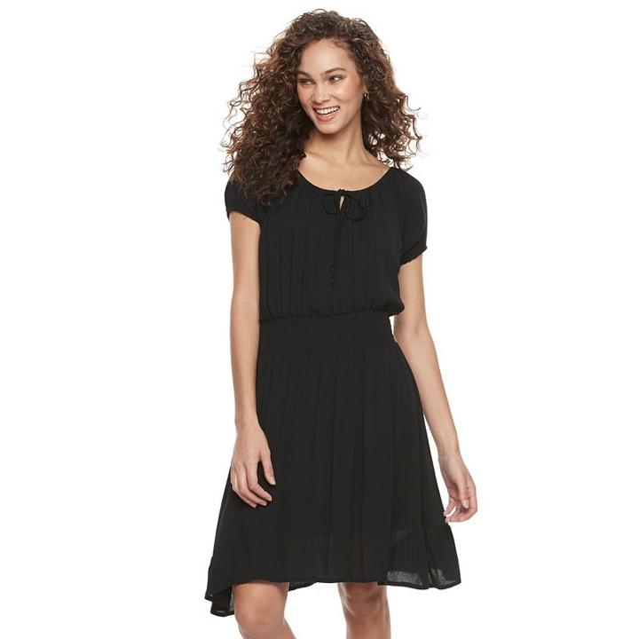 Women's Nina Leonard Gauze Blouson Dress, Size: Large, Black