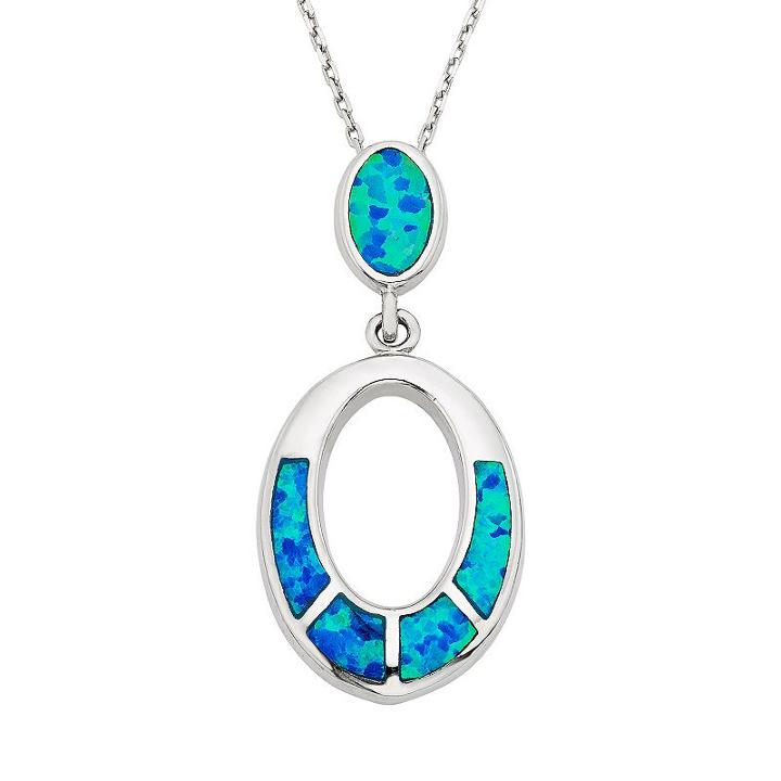 Lab-created Blue Opal Sterling Silver Oval Pendant Necklace, Women's, Size: 18