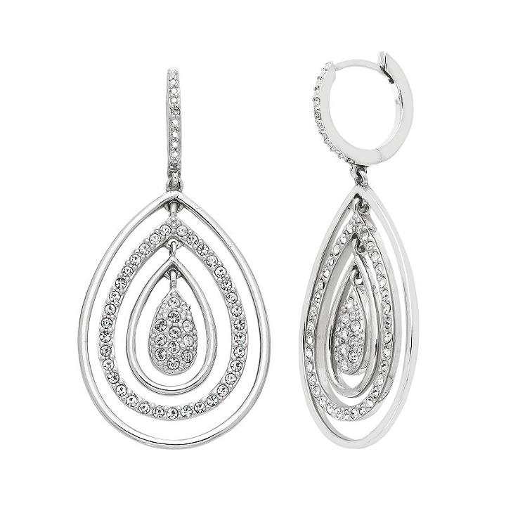 Diamond Essence Sterling Silver Crystal Teardrop Earrings, Women's