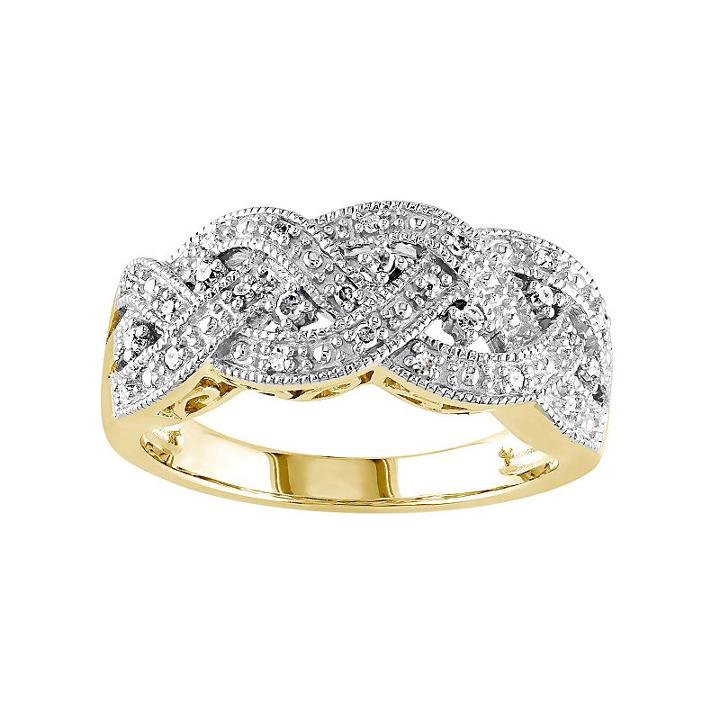1/8 Carat T.w. Diamond Rhodium-plated Sterling Silver Scalloped Woven Ring, Women's, Size: 7, White