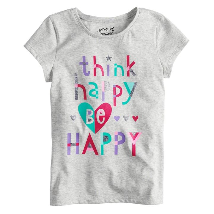 Girls 4-10 Jumping Beans&reg; Think Happy, Be Happy Glitter Graphic Tee, Size: 10, Light Grey