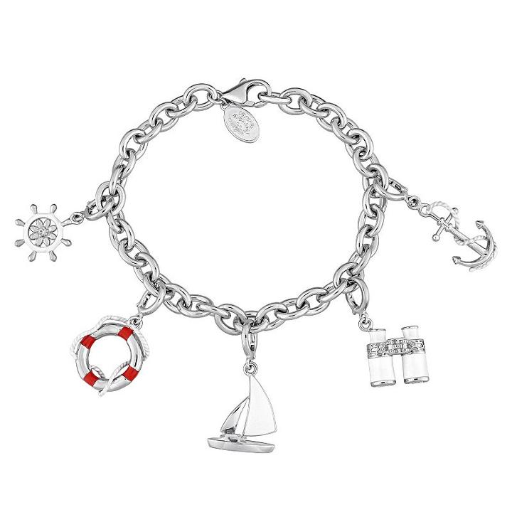 Laura Ashley Sterling Silver Lab-created Sapphire Nautical Charm Bracelet Set, Women's, Size: 7.25, Multicolor