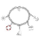 Laura Ashley Sterling Silver Lab-created Sapphire Nautical Charm Bracelet Set, Women's, Size: 7.25, Multicolor