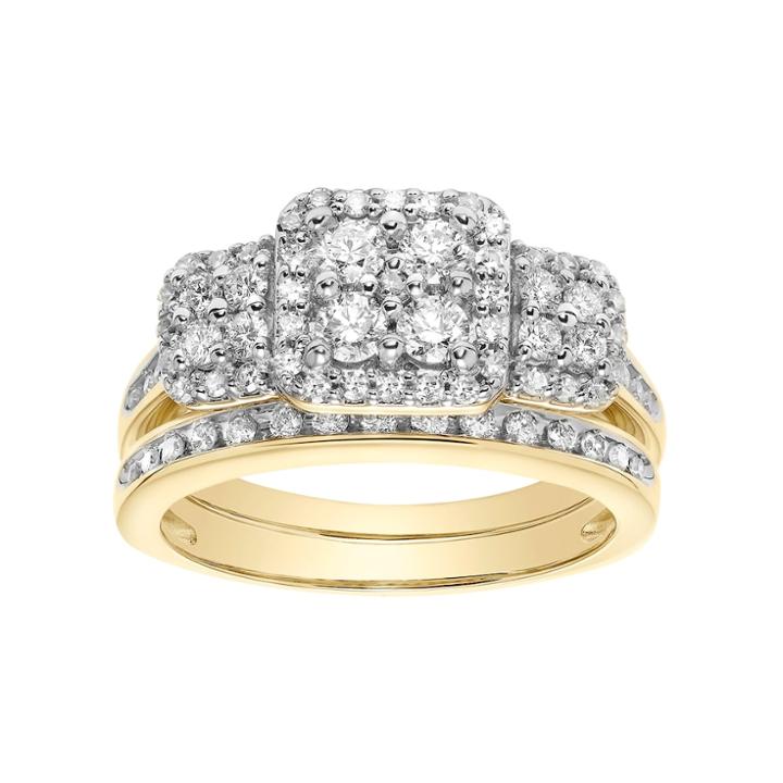 Lovemark 10k Gold 7/8 Carat T.w. Square Cluster Engagement Ring Set, Women's, Size: 8.50, White