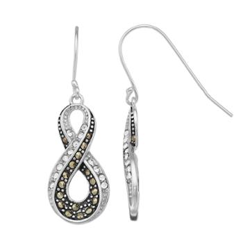 Tori Hill Sterling Silver Marcasite & Crystal Infinity Drop Earrings, Women's, Black
