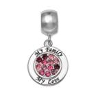 Individuality Beads Sterling Silver Crystal My Family My Love Charm, Women's, Pink