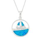 Lab-created Blue Opal Sterling Silver Sailboat Pendant Necklace, Women's, Size: 18