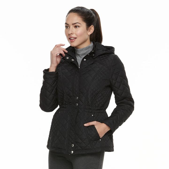 Women's Weathercast Hooded Quilted Anorak Jacket, Size: Xl, Black
