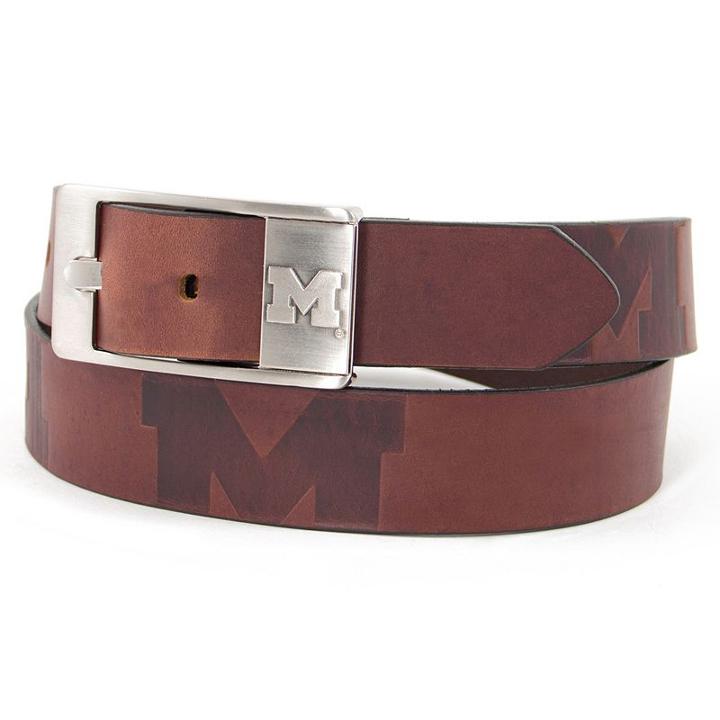 Men's Michigan Wolverines Brandish Leather Belt, Size: 38, Brown