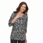 Women's Croft & Barrow&reg; Printed Shirred-shoulder Shirt, Size: Small, Black