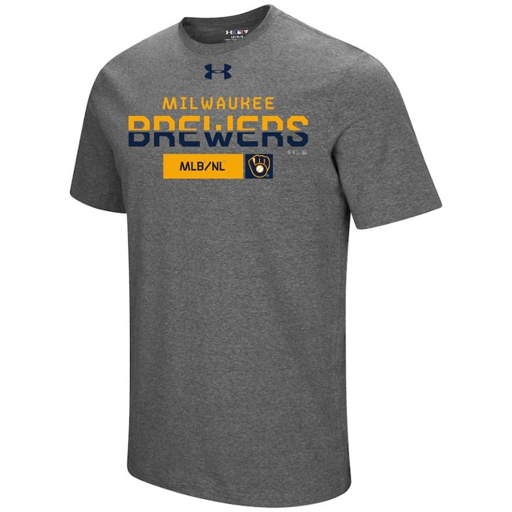 Men's Under Armour Milwaukee Brewers Heat Gear Clean Up Tee, Size: Small, Med Grey