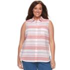 Plus Size Croft & Barrow&reg; Print Sleevless Button-front Shirt, Women's, Size: 1xl, Light Pink
