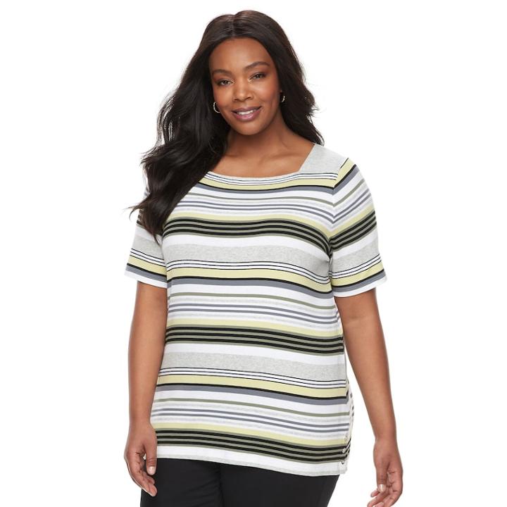 Plus Size Croft & Barrow&reg; Print Button-hem Squareneck Top, Women's, Size: 3xl, Light Grey