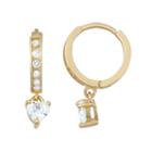 Junior Jewels Kids' 14k Gold Over Silver Cubic Zirconia Heart Hoop Drop Earrings, Girl's, White