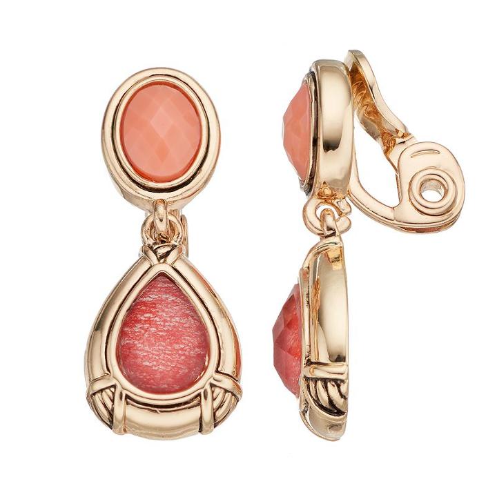 Napier Pink Teardrop Clip On Earrings, Women's, Orange