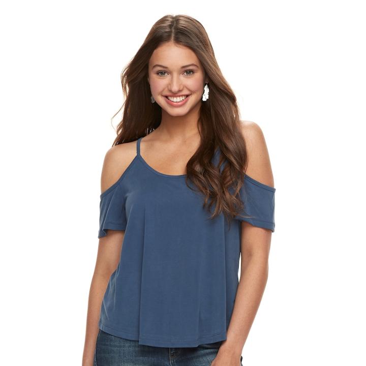 Juniors' Mudd&reg; Cupro Cold-shoulder Tee, Teens, Size: Xs, Blue
