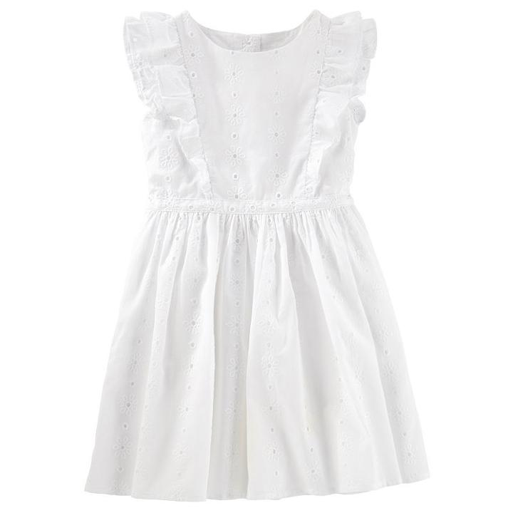 Girls 4-8 Oshkosh B'gosh&reg; White Flutter Eyelet Dress, Girl's, Size: 4, Multicolor