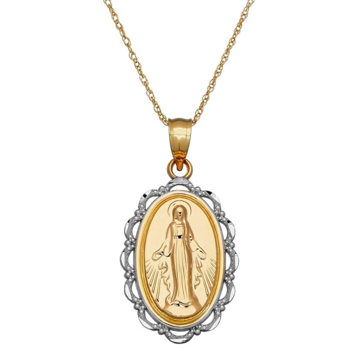 Everlasting Gold Two Tone 10k Gold Virgin Mary Pendant Necklace, Women's