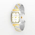 Studio Time Two Tone Striped Cuff Watch, Size: Small, White