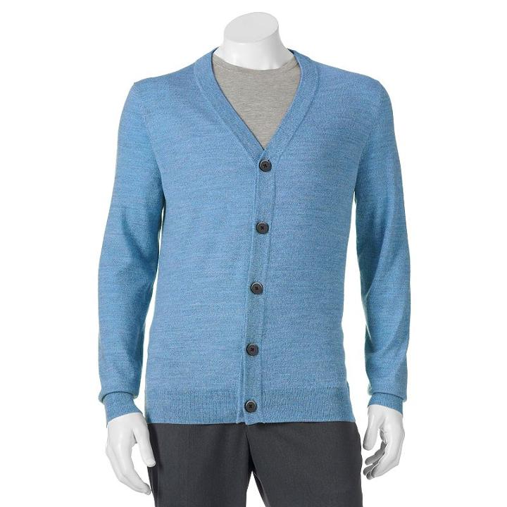 Men's Apt. 9® Modern-fit Marled Merino Cardigan Sweater, Size: Large, Med Blue