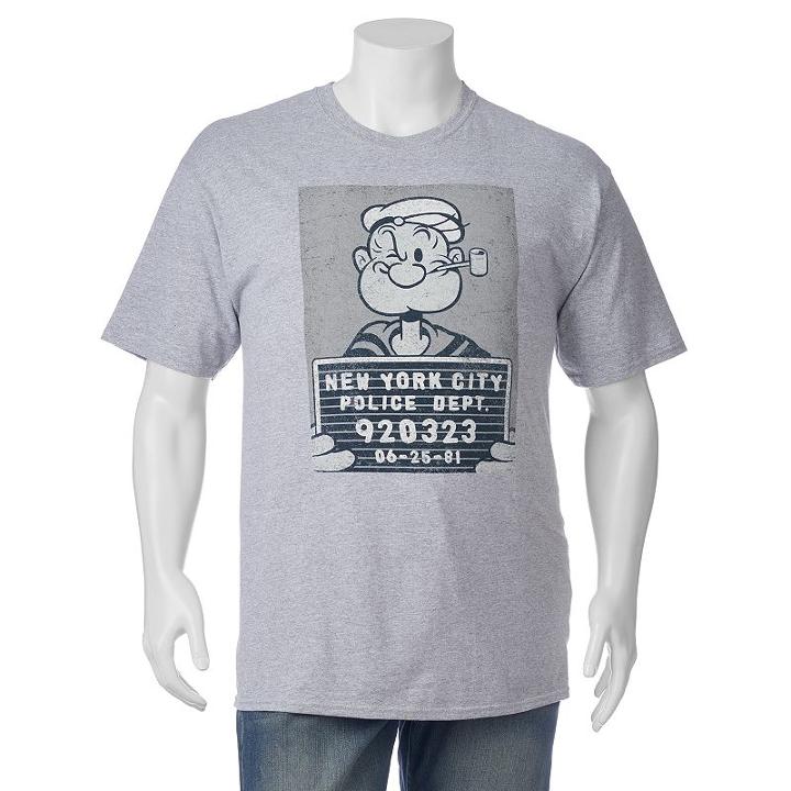 Big & Tall Popeye Mugshot Tee, Men's, Size: 3xl, Dark Grey