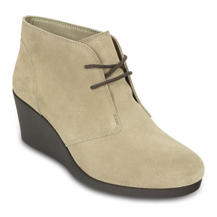 Crocs Leigh Women's Lace-up Wedge Ankle Boots, Size: 10, Med Beige