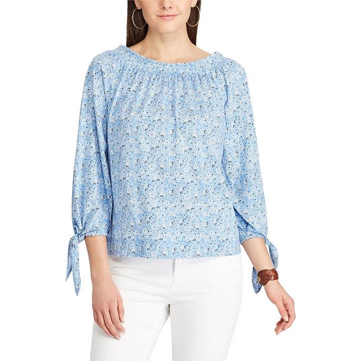Petite Chaps Floral Smocked Peasant Top, Women's, Size: M Petite, Blue