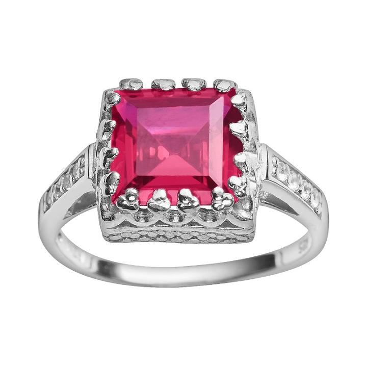 Sterling Silver Lab-created Ruby And Lab-created White Sapphire Crown Ring, Women's, Size: 6, Red