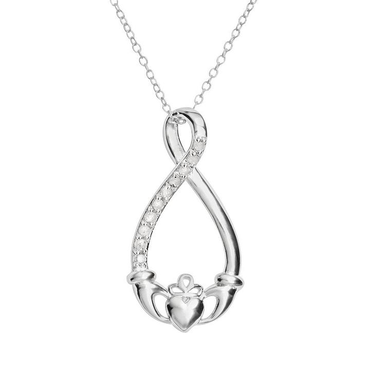 Sterling Silver 1/10-ct. T.w. Diamond Claddagh Pendant, Women's, Size: 18, White