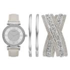 Studio Time Women's Crystal Watch & Bracelet Set, Size: Medium, White