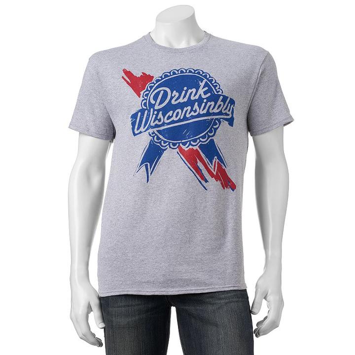Men's Drink Wisconsinbly Ribbon Tee, Size: Large, Med Grey