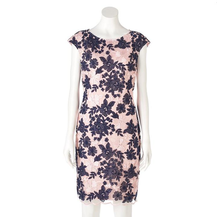 Women's Dr By Donna Ricco Floral Embroidered Sheath Dress, Size: 10 Avg/reg, Blue (navy)