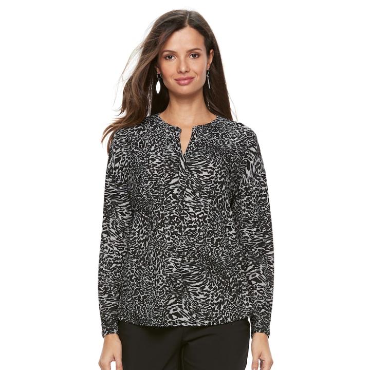 Women's Dana Buchman Printed Splitneck Top, Size: Large, Green