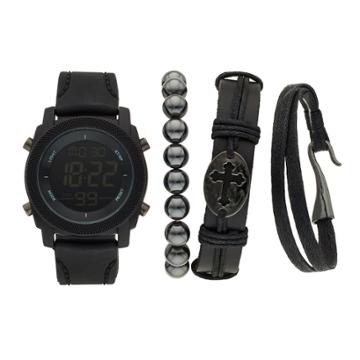 Men's American Exchange Digital Watch & Bracelet Set, Size: Large, Black