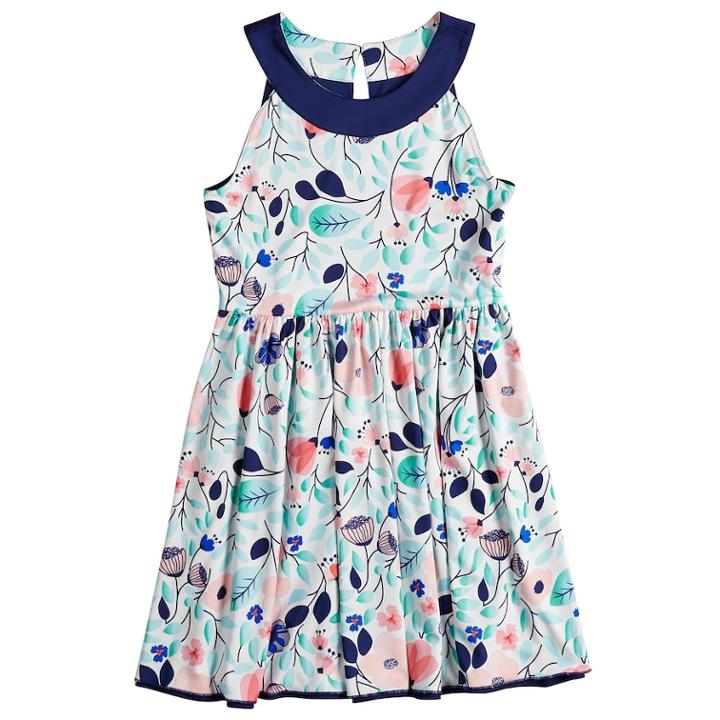 Girls 7-16 Lavender Sleeveless Ringer Floral Print Reversible Dress, Size: 10, Multi