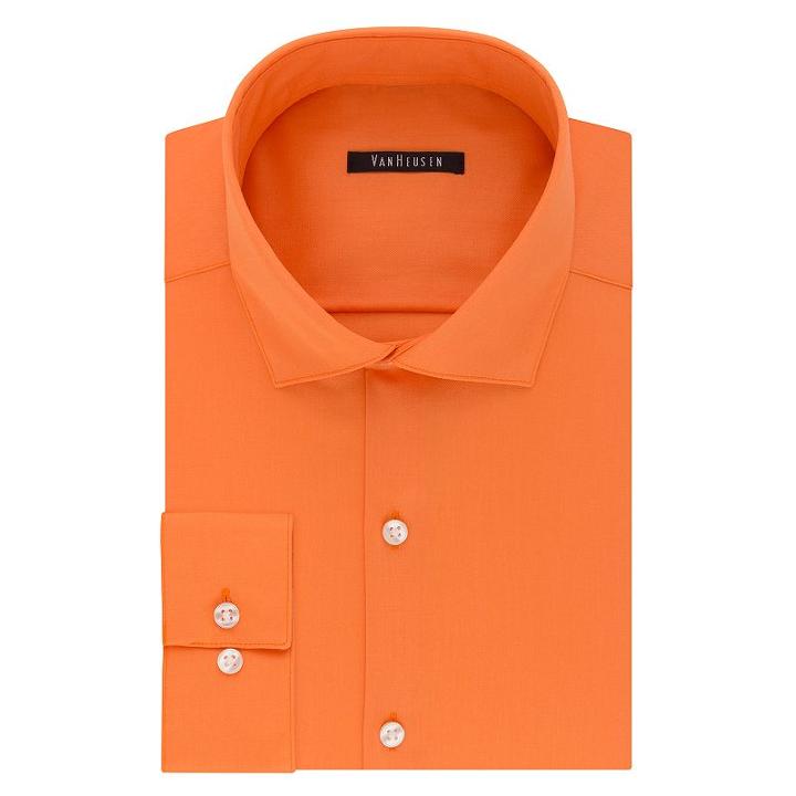 Men's Van Heusen Slim-fit Lux Sateen No-iron Dress Shirt, Size: 17-34/35, Med Orange