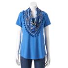Women's World Unity Print Scoopneck & Scarf Tee, Size: Small, Dark Blue