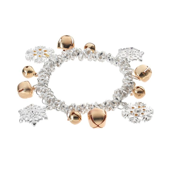 Jingle Bell & Snowflake Charm Two Tone Stretch Bracelet, Women's, Multicolor