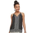 Juniors' Pink Republic Tassel Split Neck Tank, Teens, Size: Large, Black