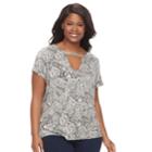 Plus Size Rock & Republic&reg; Printed Cut-out Tee, Women's, Size: 2xl, Silver