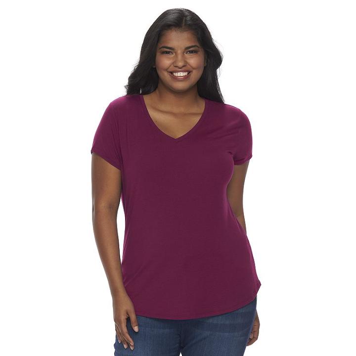 Juniors' Plus Size So&reg; Short Sleeve V-neck Tee, Girl's, Size: 2xl, Dark Pink