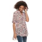 Juniors' American Rag Pintuck Floral Tunic, Size: Large, Pink