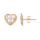 Kids' Two Tone 14k Gold Cross Heart Stud Earrings, Women's, Multicolor