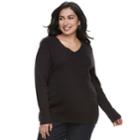 Plus Size Croft & Barrow&reg; Essential Cable Knit V-neck Sweater, Women's, Size: 1xl, Black