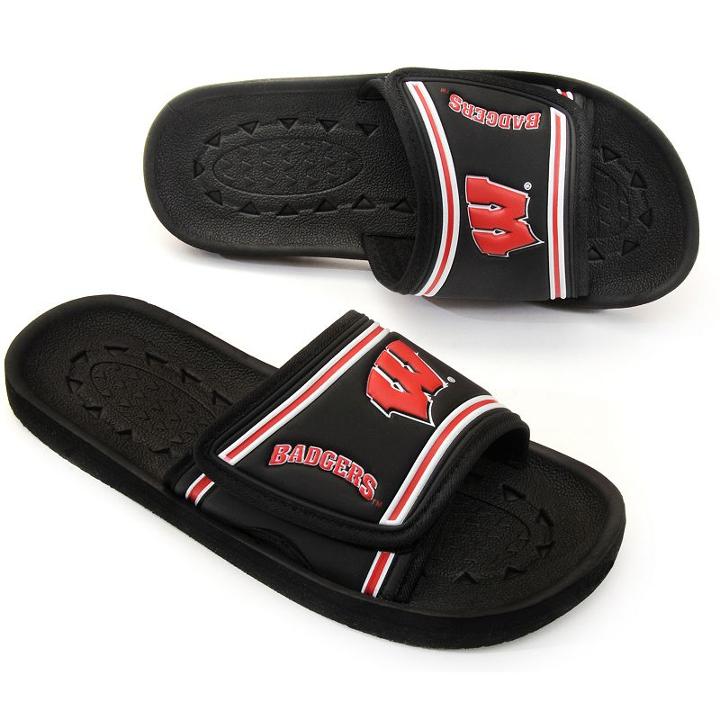 Adult Wisconsin Badgers Slide Sandals, Size: Small, Black