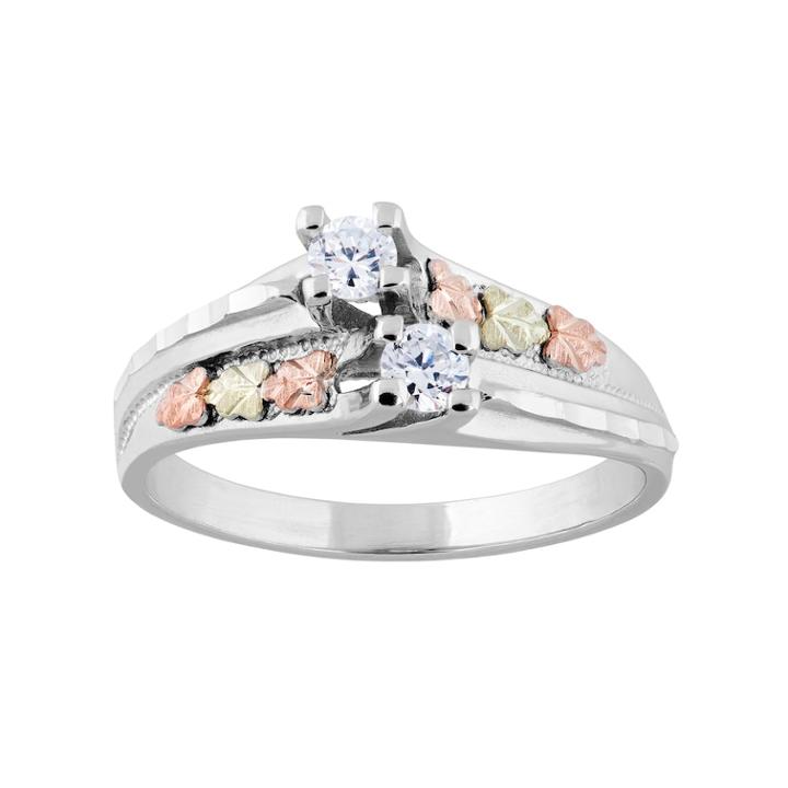 Black Hills Gold Tri-tone Cubic Zirconia Ring In Sterling Silver, Women's, Size: 8, White